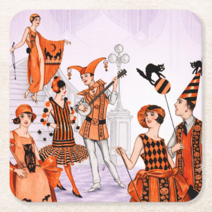 Porta-copo De Papel Quadrado Ilustração de Halloween em Art Déco – Vintage anos