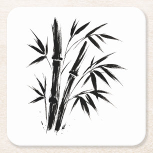 Porta-copo De Papel Quadrado Ilustração de Tinta Bambu - Porta copos de Papel Z