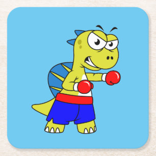 Porta-copo De Papel Quadrado Ilustração De Um Boxing De Espinossauro.