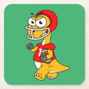 Porta-copo De Papel Quadrado Ilustração De Um Brontossauro Jogando Futebol.