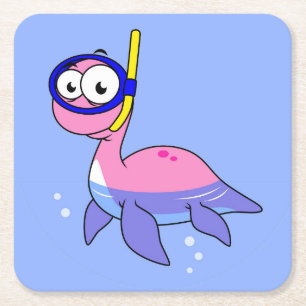 Porta-copo De Papel Quadrado Ilustração De Um Monstro De Snorkeling Loch Ness.