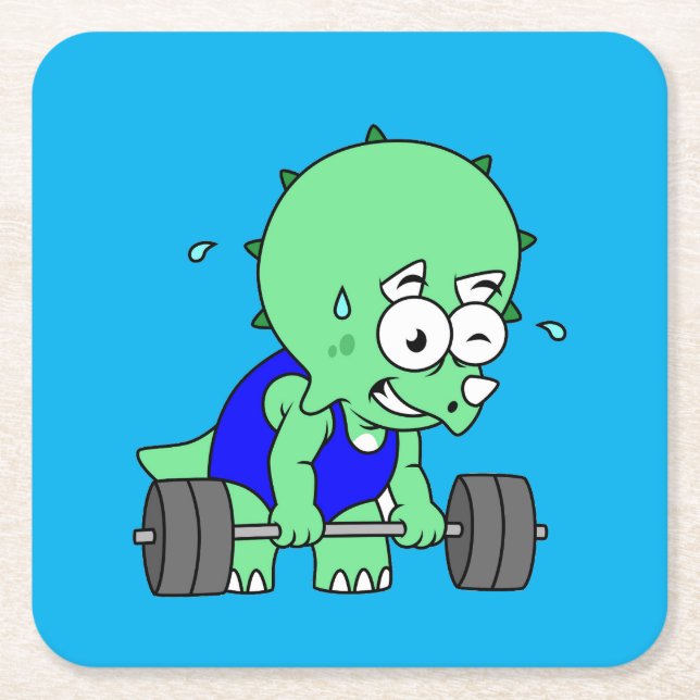 Porta-copo De Papel Quadrado Ilustração De Um Tricerátopo De Pesos. (Frente)