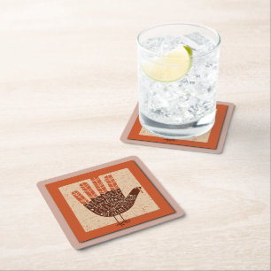 Porta-copo De Papel Quadrado Ilustração divertida de peru de Ação de Graças do 