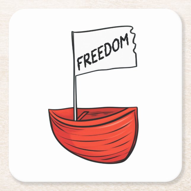 Porta-copo De Papel Quadrado Ilustração do Barco da Liberdade Náutica (Frente)