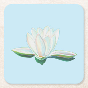 Porta-copo De Papel Quadrado Ilustração do Lotus Branco