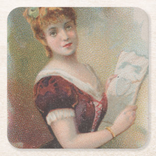 Porta-copo De Papel Quadrado Ilustração Elegante de Dia dos Namorados Antigo, 1