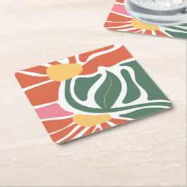Porta-copo De Papel Quadrado Ilustração Floral