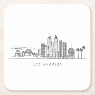 Porta-copo De Papel Quadrado Ilustração Minimalista do Horizonte de Los Angeles