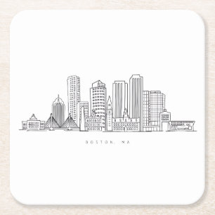 Porta-copo De Papel Quadrado Ilustração Minimalista do Skyline da Cidade de Bos