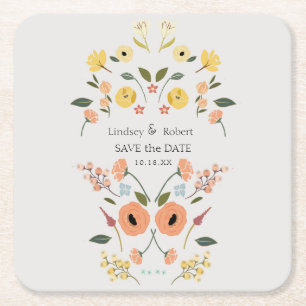 Porta-copo De Papel Quadrado Imã salve a data Floral Vintage Bohemian