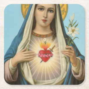 Porta-copo De Papel Quadrado Imaculado Coração de Maria Nossa Senhora imagem re