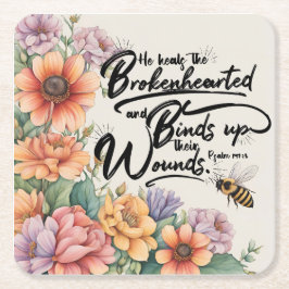 Porta-copo De Papel Quadrado Imagem Versa Da Bíblia Cristã Psalms 147:3