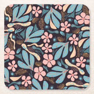 Porta-copo De Papel Quadrado Impressão Azul Coral Azul Floral Escuro