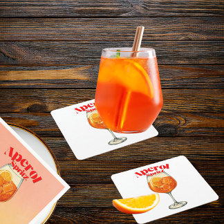 Porta-copo De Papel Quadrado Impressão de Arte Retro Aperol Spritz Cocktail Bar