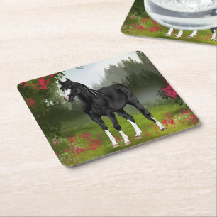 Porta-copo De Papel Quadrado Impressão de Cavalo Árabe Preto