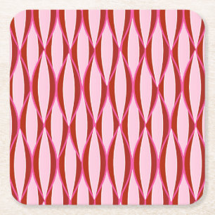 Porta-copo De Papel Quadrado Impressão de fita de meados do século - rosa e bur