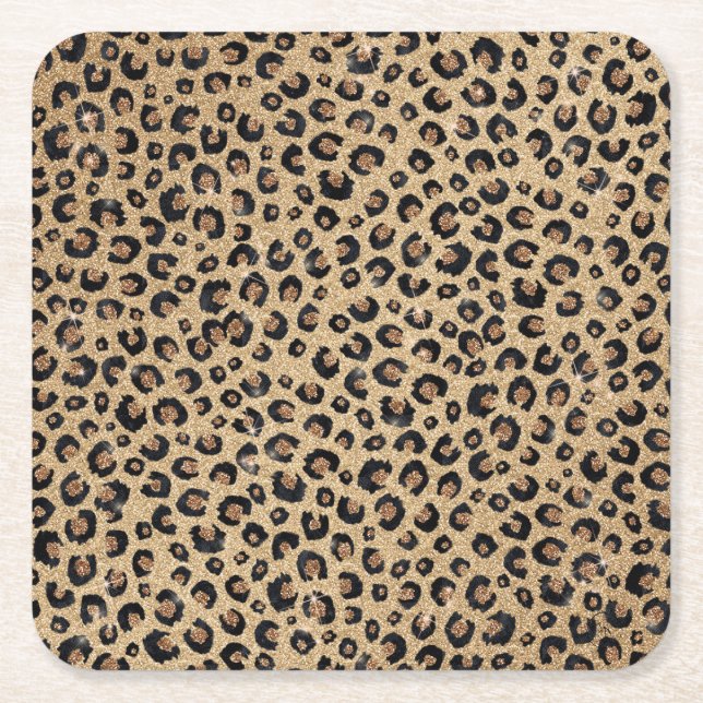 Porta-copo De Papel Quadrado Impressão de Leopardo Negro brilhante Dourado Eleg (Frente)