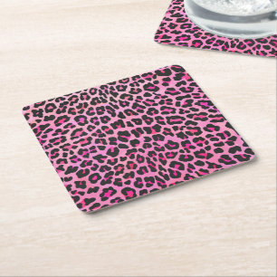 Porta-copo De Papel Quadrado Impressão de Leopardo Preto e Rosa Quente