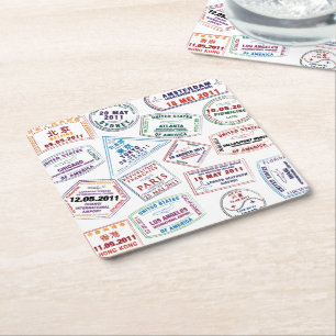 Porta-copo De Papel Quadrado Impressão de Padrão de Carimbo do Passport