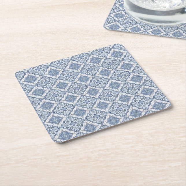 Porta-copo De Papel Quadrado Impressão de porcelana azul e branca (Inclinado)