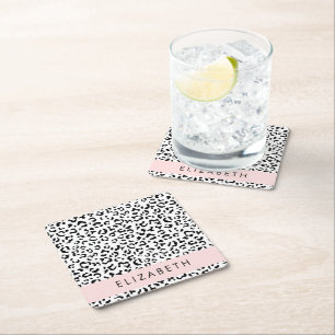 Porta-copo De Papel Quadrado Impressão Leopardo, Manchas, Preto E Branco, Seu N