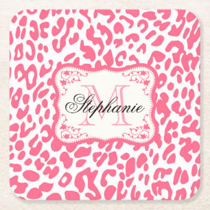 Porta-copo De Papel Quadrado Impressão Leopardo Rosa
