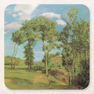 Porta-copo De Papel Quadrado Impressionista Frederic Bazille da Paisagem Paysag