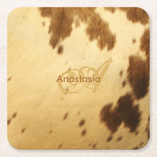 Porta-copo De Papel Quadrado Impressões animais bege chiques da pele de Brown (Frente)