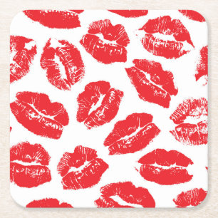 Porta-copo De Papel Quadrado Imprint Kiss Red Lábios: Vintage sem costura