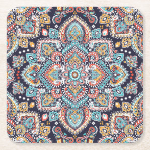 Porta-copo De Papel Quadrado Indian Paisley: Padrão Étnico de Mandala