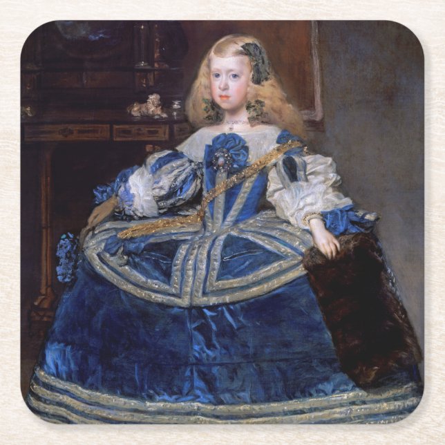 Porta-copo De Papel Quadrado Infanta Margarita Teresa Blue Dress, Velazquez (Frente)