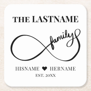 Porta-copo De Papel Quadrado Infinito Nome Personalizado da Família e Data de E