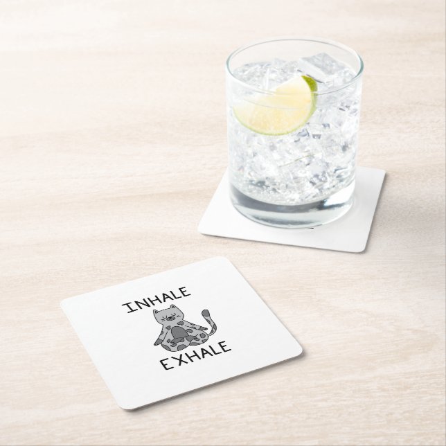 Porta-copo De Papel Quadrado Inhale Exhale Yoga Cat (Insitu)