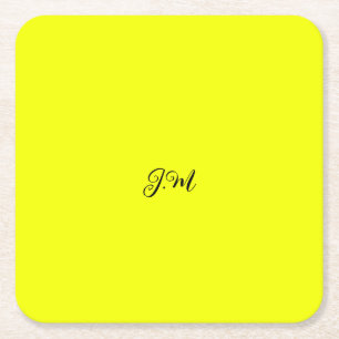Porta-copo De Papel Quadrado Iniciais do nome cor sólida amarelo neon fluoresce