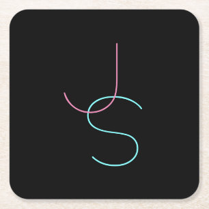 Porta-copo De Papel Quadrado Iniciais modernas e elegantes e editáveis