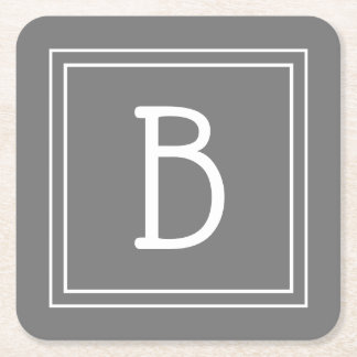 Porta-copo De Papel Quadrado Inicial Monogramática Cinza e Branco de Fazenda Mo