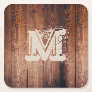 Porta-copo De Papel Quadrado Inicial Monogrammed de madeira rústica