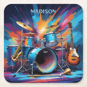 Porta-copo De Papel Quadrado Instrumentos Musicais de Nome Personalizado