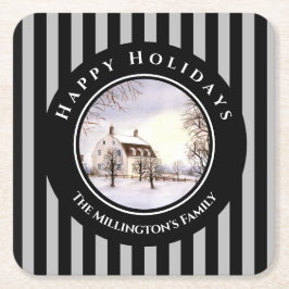 Porta-copo De Papel Quadrado Inverno no Círculo da Cinza Negra de Natal em Nova