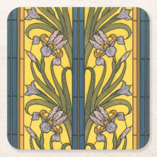 Porta-copo De Papel Quadrado Iris Flower Art Nouveau Padrão De Vidro Mantido