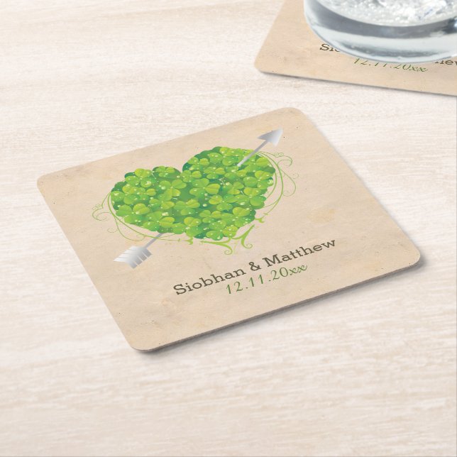 Porta-copo De Papel Quadrado Irish Wedding Shamrock Heart (Inclinado)