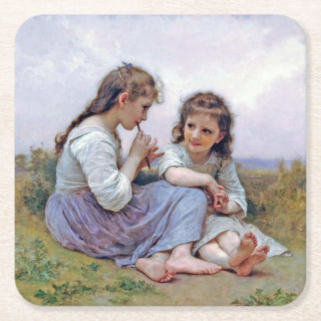 Porta-copo De Papel Quadrado Irmãs, Bouguereau (Frente)