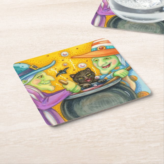 PORTA-COPO DE PAPEL QUADRADO IRMÃS DE BRUXAS, GATO NEGRO E TRASEIRO (Inclinado)