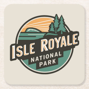 Porta-copo De Papel Quadrado Isle Royale National Park Retro Viagem Emblem