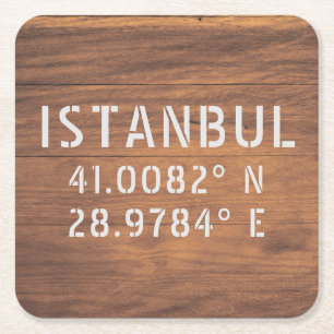 Porta-copo De Papel Quadrado Istambul Latitude & Longitude Dark Wood
