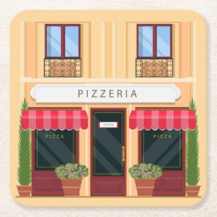 Porta-copo De Papel Quadrado italiano Pizzeria Open for Business
