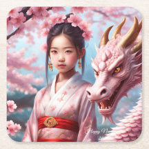 Jahr des Drachen 2024 - Mädchen zwischen Kirschblü