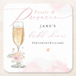 Porta-copo De Papel Quadrado JANE Blush Floral Petals & Chá de panela Prosecco