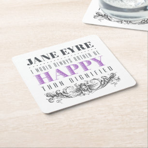 Porta-copo De Papel Quadrado Jane Eyre Citação - Eu Sempre Preferencialmente Fe