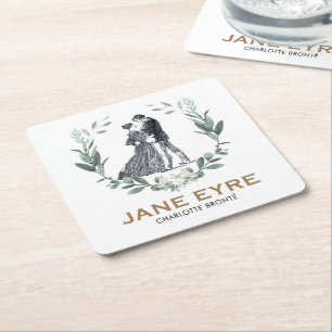 Porta-copo De Papel Quadrado Jane Eyre e Edward Rochester com Wreath